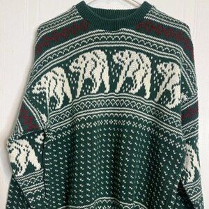 Woolrich Mens Aspen Fair Isle Birds Eye Polar Bears Christmas Sweater XL Cotton